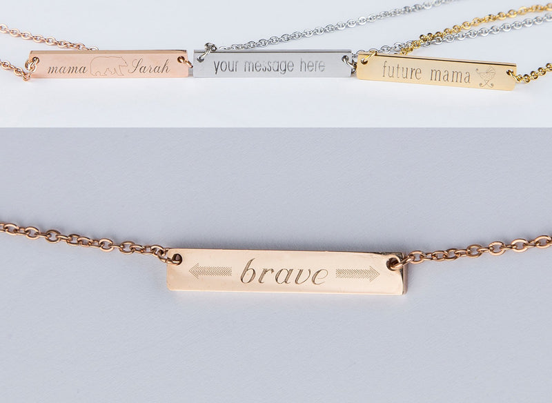 Be Brave Bar Necklace Personalized Gift Motivational Necklace Rose