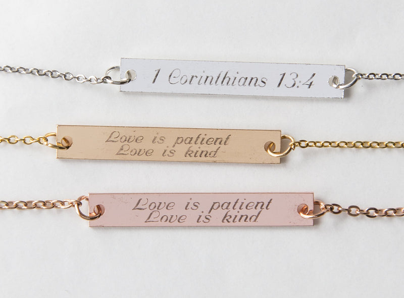Love is Patient Love is Kind Necklace 1 Cor 13 Verse Bar Pendant,
