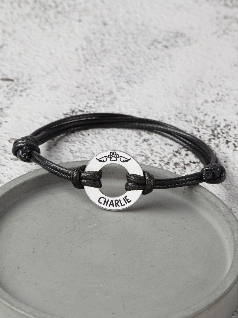 Pet Name Leather Bracelet, Memorial Dog Dad Gift, Loss of Pet Gift