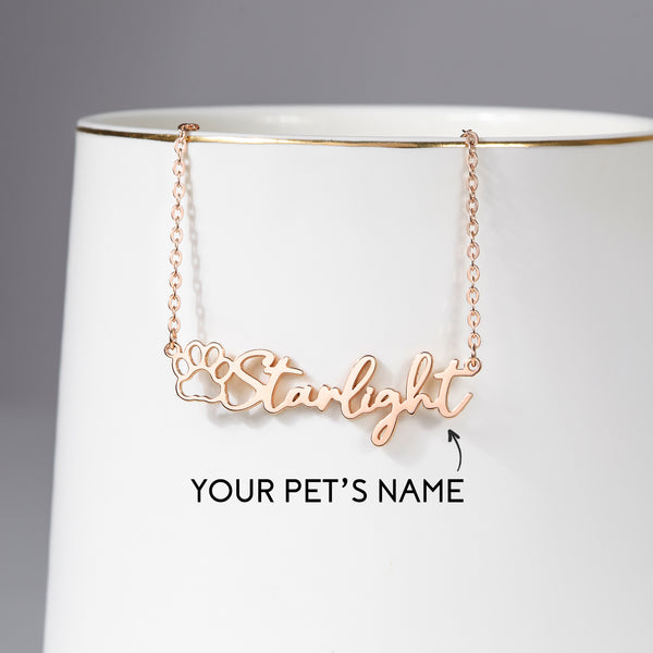 Dog Name Necklace, Cat Mom Gift, Pet Paw Necklace, Pet Lover Gift
