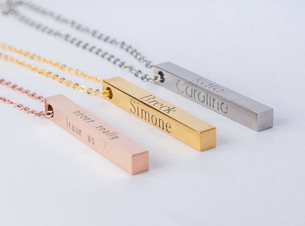 Name Coordinates Vertical Bar Necklace Personalized Gift Mom