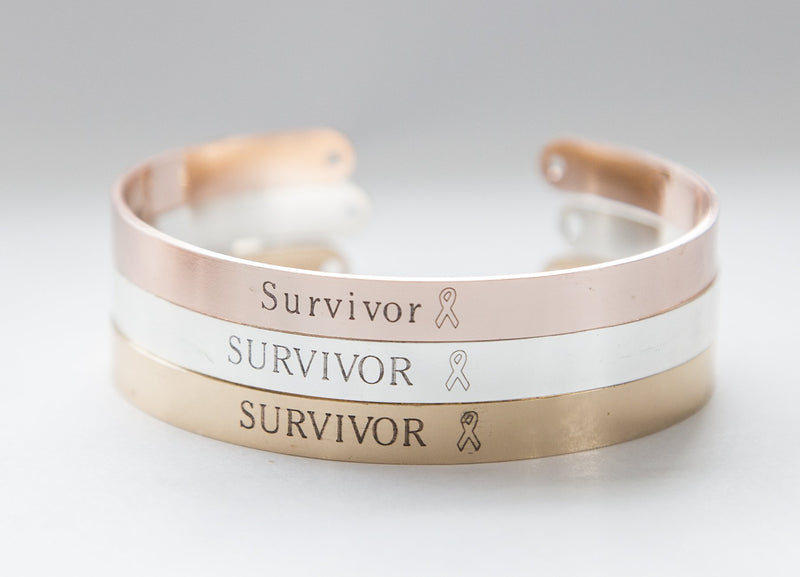 Survivor Bracelet, Cancer Survivor Gift, Strength Cuff Bracelet,