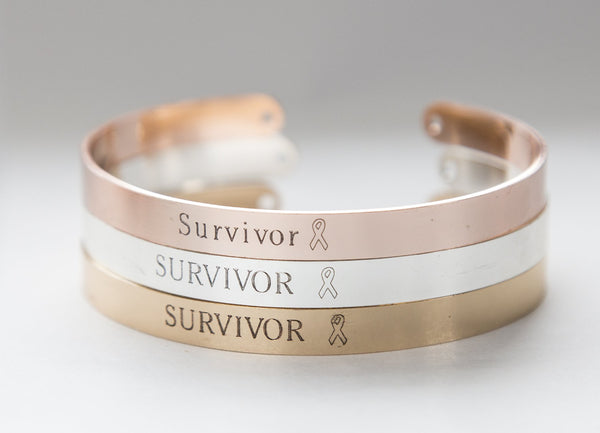 Survivor Bracelet, Cancer Survivor Gift, Strength Cuff Bracelet,