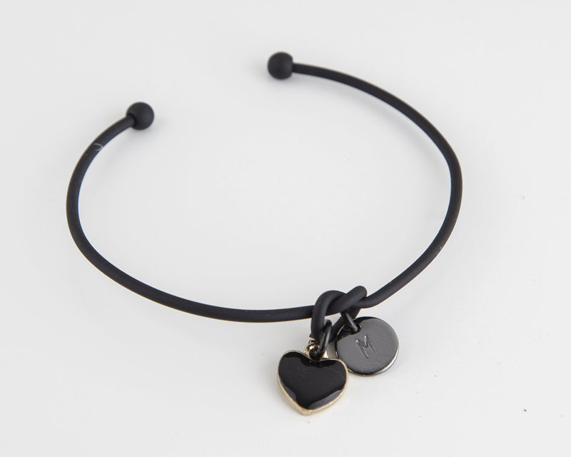 Black Metal Wire Knot Bangle with Heart Charm
