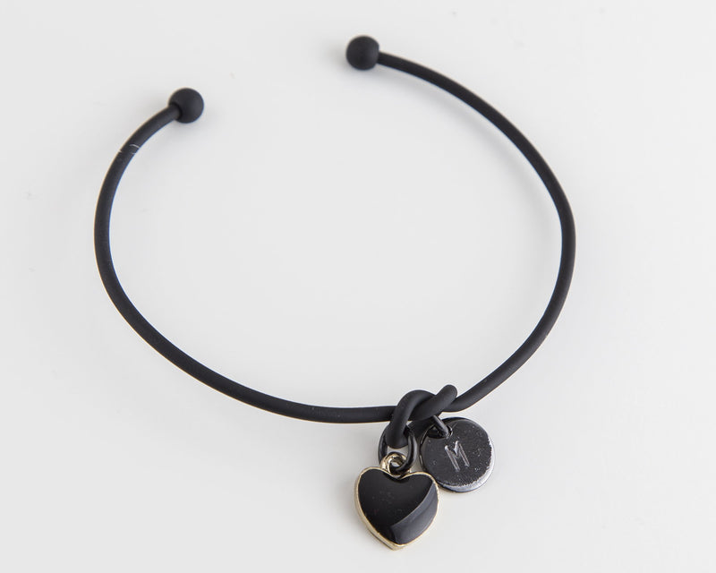 Black Metal Wire Knot Bangle with Heart Charm