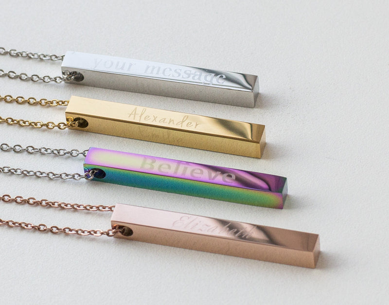 Name Coordinates Vertical Bar Necklace Personalized Gift Mom