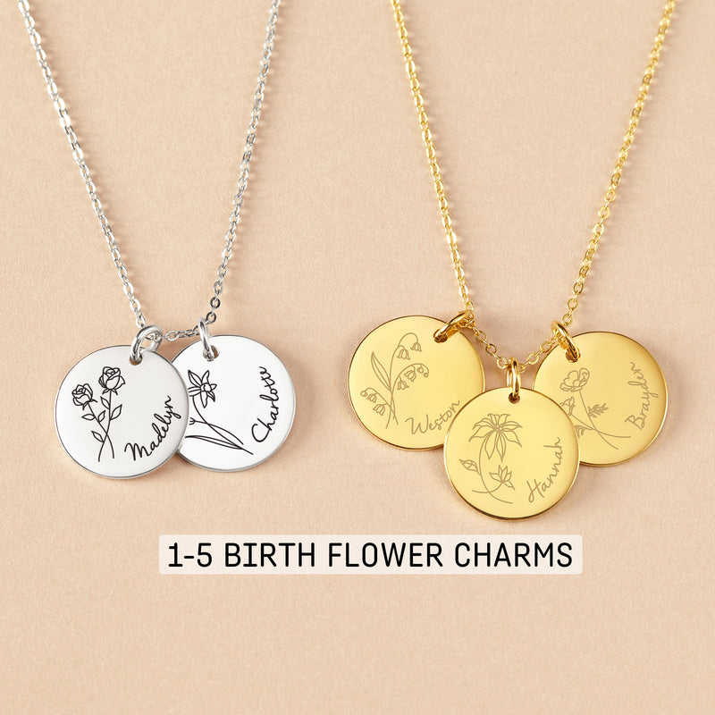 Personalized Birth Flower Necklace Mother