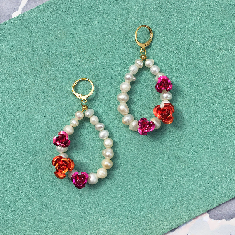 Rose Pearl Earrings + Necklace