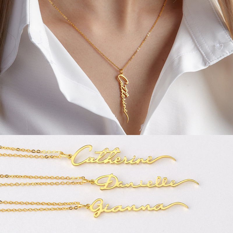 Personalized Cursive Name Necklace Vertical