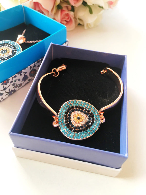 Evil Eye Jewelry Gift Set, Zircon Bracelet Necklace